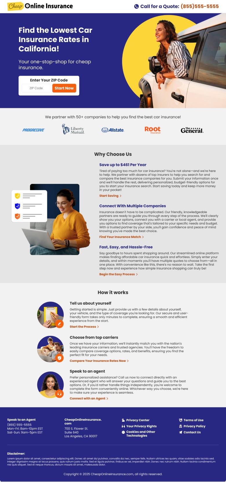 Cheaponlineinsurance desktop page