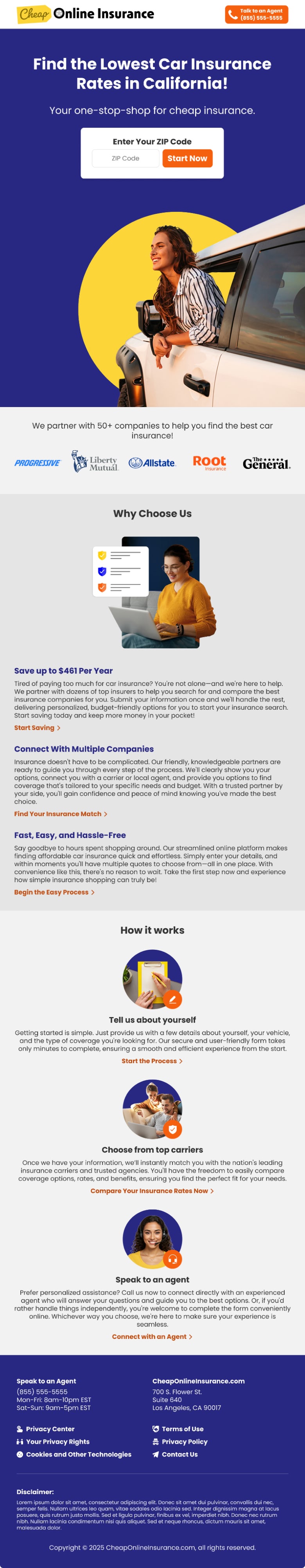 Cheaponlineinsurance tablet page