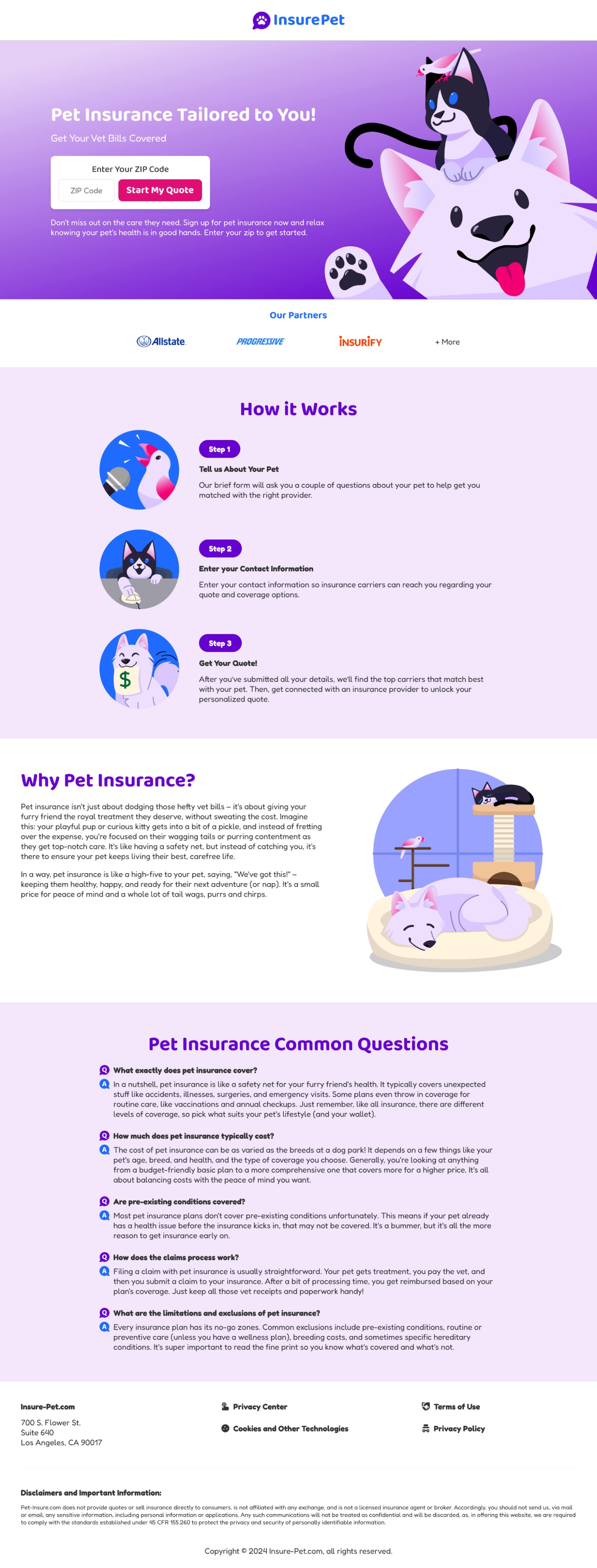 Full InsurePet landing page